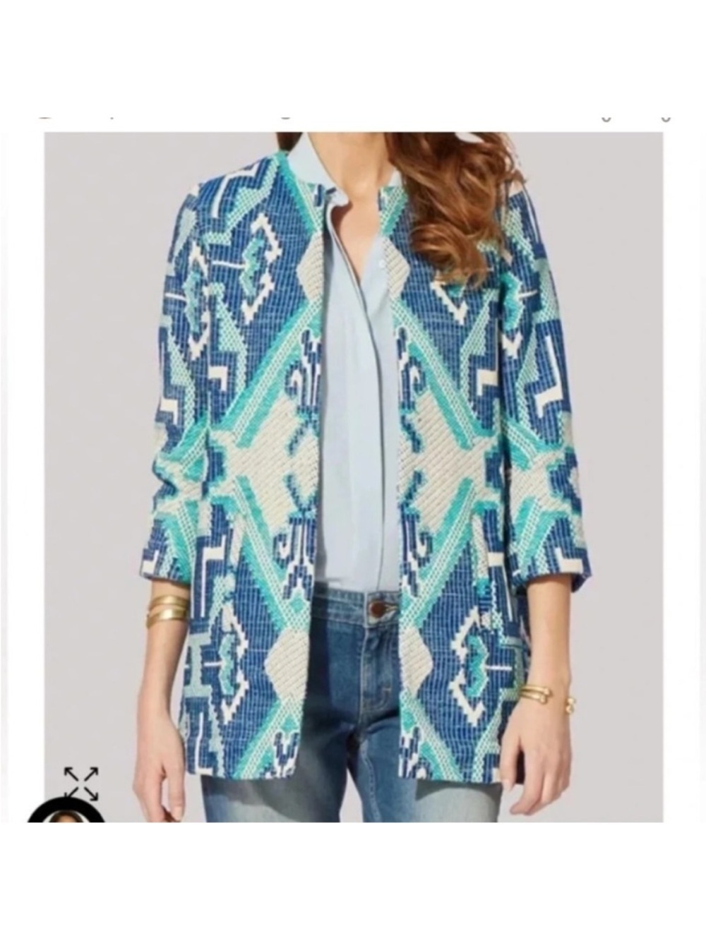 Maje Grenade Jacquard Jacket Blue and White Patterned Blazer size S